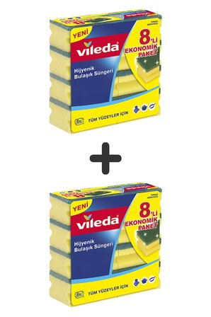 Vileda 2 Paket 8 li Yeşil Klasik Oluklu Sünger