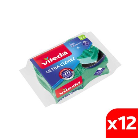 Vileda 12 Paket 2 li Ultra Çizmez Oluklu Bulaşık Süngeri