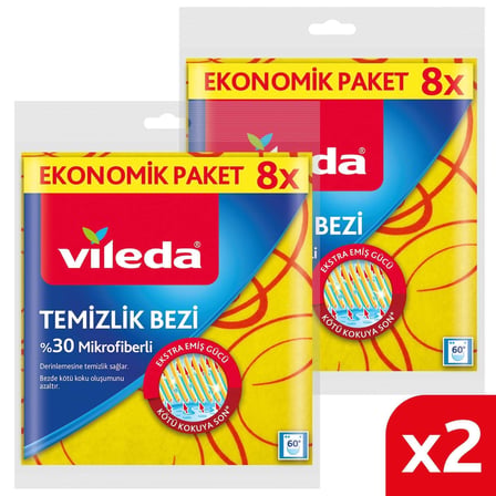 Vileda 2 Paket 8 li 30% Mikrofiberli Mutfak Bezi