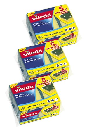 Vileda 3 Paket 5 li Yeşil Klasik Düz Sünger