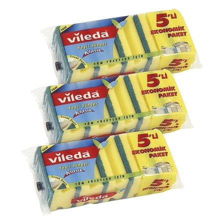 Vileda 3 Paket 5 li Yeşil Klasik Oluklu Sünger