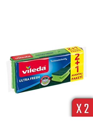 Vileda Ultra Fresh 2+1 Oluklu Bulaşık Süngeri 2'li