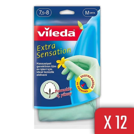 Vileda 12 Paket Extra Sensation Orta Boy Bulaşık Eldiveni
