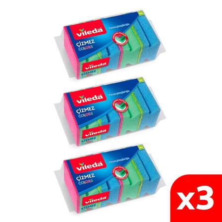 Vileda 3 Paket 4 lü Colors Çizmez Bulaşık Süngeri