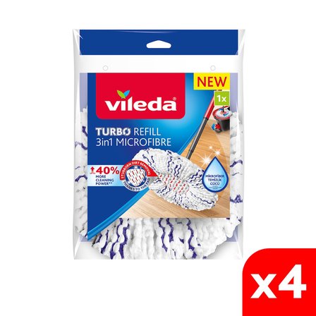 Vileda 4 Paket Turbo Deep Clean Yedek Paspas, Extra Pedli, Üçgen Başlık, Derinlemesine Temizlik