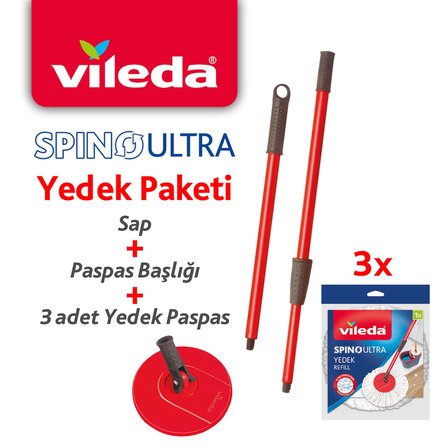 Vileda Spino Ultra Yedek Sap + Başlık + 3 Adet Yedek Paspas Paketi