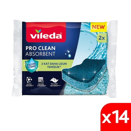 Vileda 14 Paket 2'li Pro Clean Viskoz Selüloz Bulaşık Süngeri 