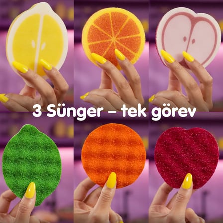 Vileda Punch Elma - Limon - Portakal Kokulu Çizmez Sünger 3 Adet