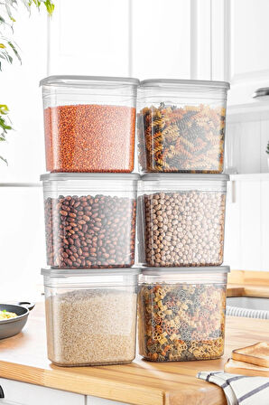  Practical 6'lı 2000 ML Dikdörtgen Erzak ve Bakliyat Saklama kabı seti (Etiket Hediyeli)