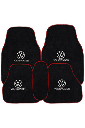 Volkswagen Nakış İşlemeli 5 Parça Araç Oto Halı Paspas | Volkswagen Siyah Polar Oto Boyun Yastığı