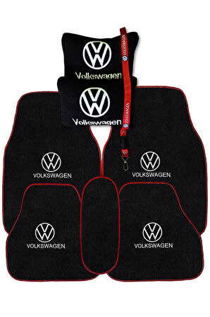 Volkswagen Nakış İşlemeli Oto Halı Paspas | Volkswagen Siyah Oto Boyun Yastığı & Oto Ayna Askısı