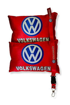 Volkswagen Dijital Baskılı Kırmızı Araç Seyahat Boyun Yastık 2'li Set | Volkswagen Oto Ayna Askısı