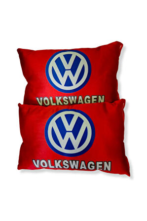 Volkswagen Dijital Baskılı Kırmızı Araç Seyahat Boyun Yastık 2'li Set | Volkswagen Oto Ayna Askısı