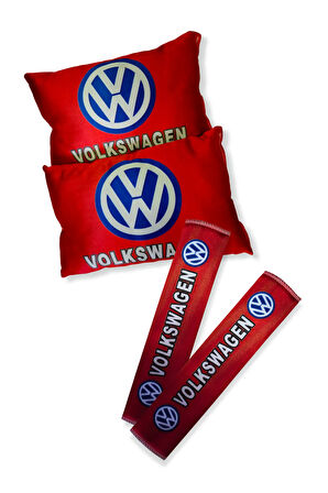 Volkswagen Dijital Baskılı Kırmızı Araç Seyahat Boyun Yastık 2'li Set | Volkswagen Emniyet Kemer Ped