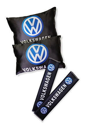 Volkswagen Dijital Baskılı Siyah Araç Seyahat Boyun Yastık 2'li Set | Volkswagen Emniyet Kemer Ped