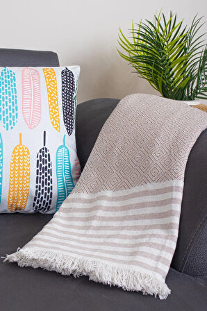 Pamuklu Püsküllü Elmas Desenli Koltuk Örtüsü 170X210 cm | Dekoratif Kanepe, Yatak ve Tv Örtüsü