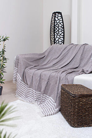 Pamuklu Püsküllü Elmas Desenli Koltuk Örtüsü 170X210 cm | Dekoratif Kanepe, Yatak ve Tv Örtüsü