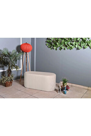 Velluto Lungo Lounge Krem Puf - 90cm Oval Dekoratif Puf Koltuk