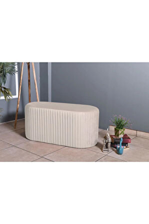 Velluto Lungo Lounge Krem Puf - 90cm Oval Dekoratif Puf Koltuk