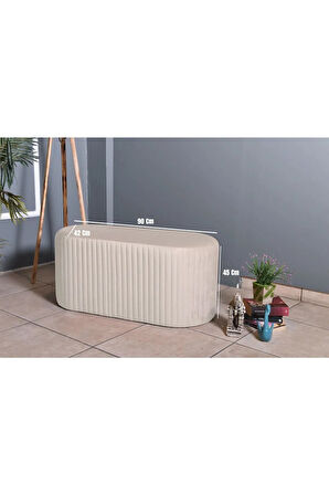 Velluto Lungo Lounge Krem Puf - 90cm Oval Dekoratif Puf Koltuk