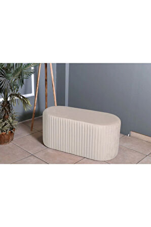 Velluto Lungo Lounge Krem Puf - 90cm Oval Dekoratif Puf Koltuk