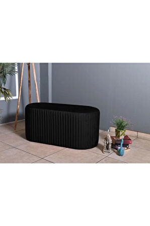 Velluto Lungo Lounge Siyah Puf - 90cm Oval Dekoratif Puf Koltuk