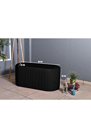 Velluto Lungo Lounge Siyah Puf - 90cm Oval Dekoratif Puf Koltuk