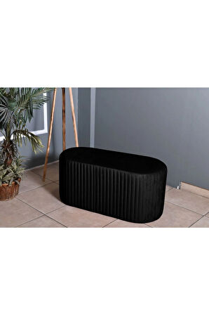 Velluto Lungo Lounge Siyah Puf - 90cm Oval Dekoratif Puf Koltuk