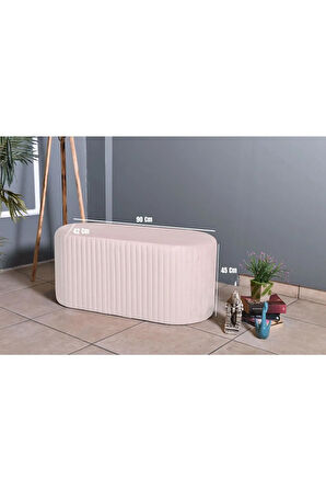 Velluto Lungo Lounge Beyaz Puf - 90cm Oval Dekoratif Puf Koltuk