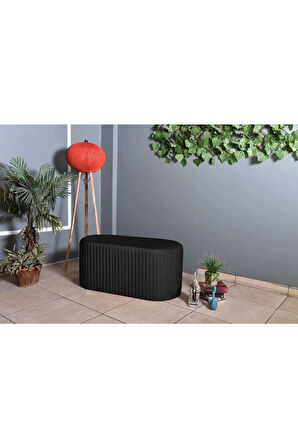 Velluto Lungo Lounge Antrasit Puf - 90cm Oval Dekoratif Puf Koltuk