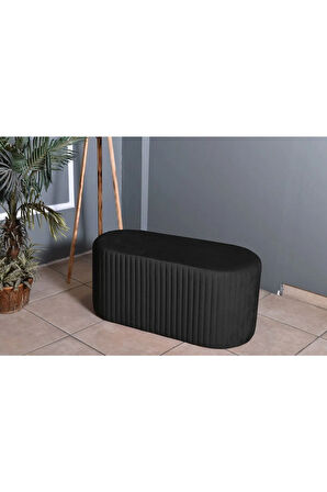 Velluto Lungo Lounge Antrasit Puf - 90cm Oval Dekoratif Puf Koltuk