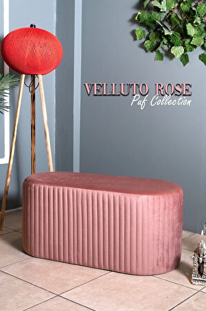 Velluto Lungo Lounge Gül Kurusu Puf - 90cm Oval Dekoratif Puf Koltuk