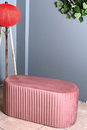 Velluto Lungo Lounge Gül Kurusu Puf - 90cm Oval Dekoratif Puf Koltuk