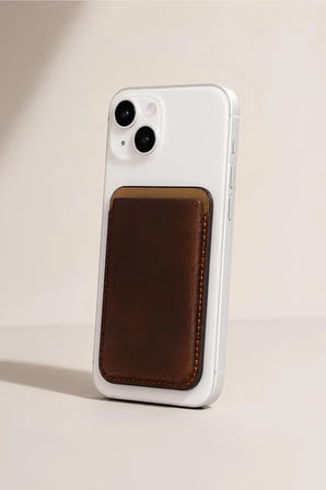 iPhone 14 Plus Premium  Hakiki Deri Cüzdan Magsafe Vintage Kahverengi