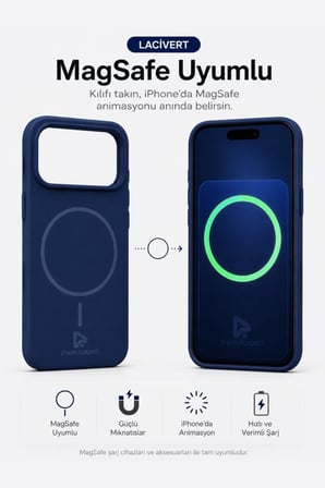 iPhone 17 Pro 6.3" Aura Akıllı MagSafe Animasyonlu Silikon Kılıf Lacivert
