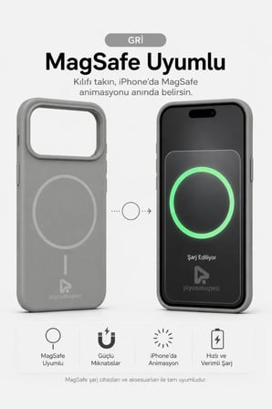 iPhone 17 Pro Max Aura Akıllı MagSafe Animasyonlu Silikon Kılıf Uzay Gri