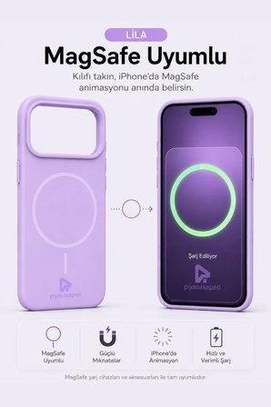 iPhone 17 Pro Max Aura Akıllı MagSafe Animasyonlu Silikon Kılıf Lila
