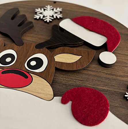 Yılbaşı - Yeni Yıl Kapı Süsü, Christmas - Noel Ev Duvar Dekorasyon süsü, Ahşap Mdf Keçe 30cm