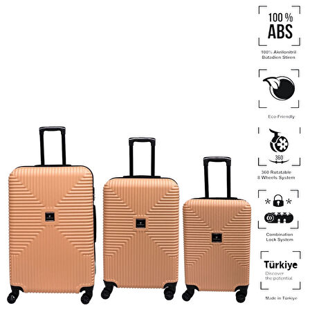 ANHELO Bowtie ABS Küçük (Kabin), Orta ve Büyük Boy 3'lü Valiz Seti