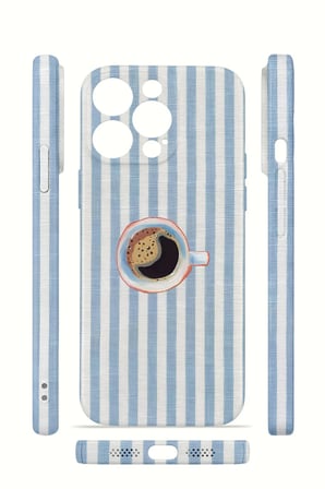 iPhone 13 Pro Max Vorian İnce Kamera Korumalı Mika Kılıf Morning Coffee Stripe