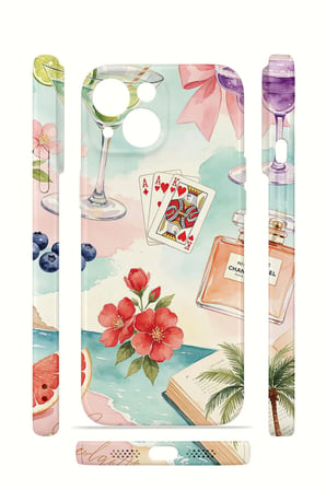 iPhone 14 Vorian İnce Kamera Korumalı Mika Kılıf Mediterranean Holiday Collage
