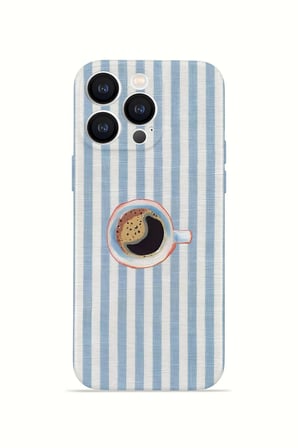iPhone 14 Pro Vorian İnce Kamera Korumalı Mika Kılıf Morning Coffee Stripe