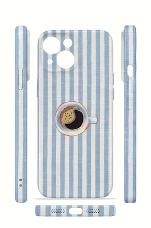 iPhone 15 Vorian İnce Kamera Korumalı Mika Kılıf Morning Coffee Stripe