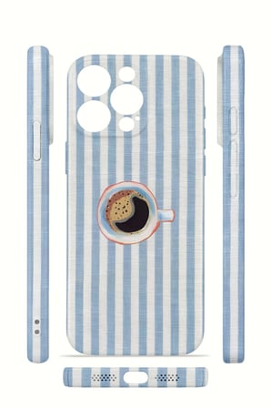 iPhone 15 Pro Vorian İnce Kamera Korumalı Mika Kılıf Morning Coffee Stripe
