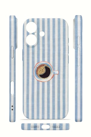 iPhone 16 Plus Vorian İnce Kamera Korumalı Mika Kılıf Morning Coffee Stripe