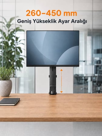 17"-32" Ergonomik Yükseklik Ayarlı Tek Monitör Standı, 8kg Taşıma Kapasitesi