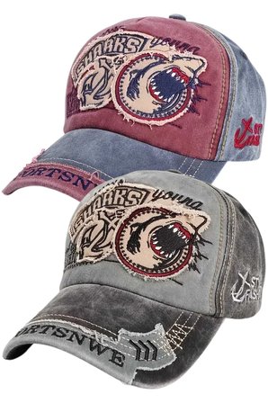 Tezzgelsin Unisex Eskitme Sharks Nakışlı Ayarlanabilir Beyzbol Kep Şapka 2'li Set
