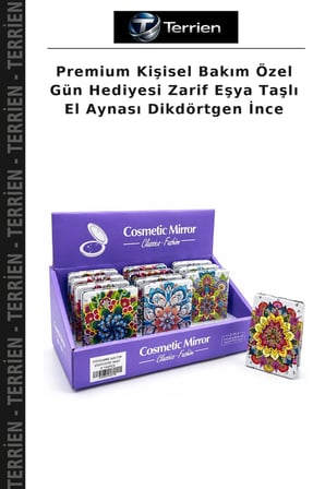 Premium Kişisel Bakım Özel Gün Hediyesi Zarif Eşya Taşlı El Aynası Dikdörtgen İnce