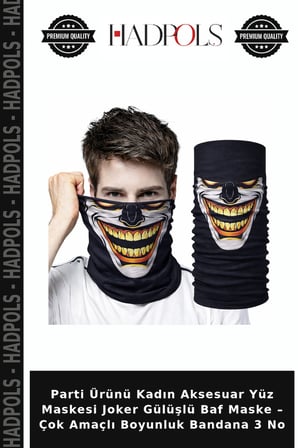 Parti Ürünü Kadın Aksesuar Yüz Maskesi Joker Gülüşlü Baf Maske – Çok Amaçlı Boyunluk Bandana 3 No