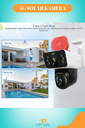 6 Mp Çift Kameralı Ve Sensörlü Güneş Panelli Sim Kart İle Çalışan Kablosuz İp Wifi Güvenlik Kamerası